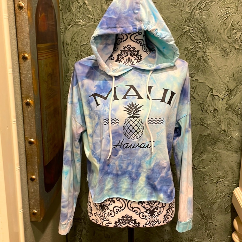 Maui Hawaii pineapple Cropped Tie Dye Hoodie brand Aloha size large